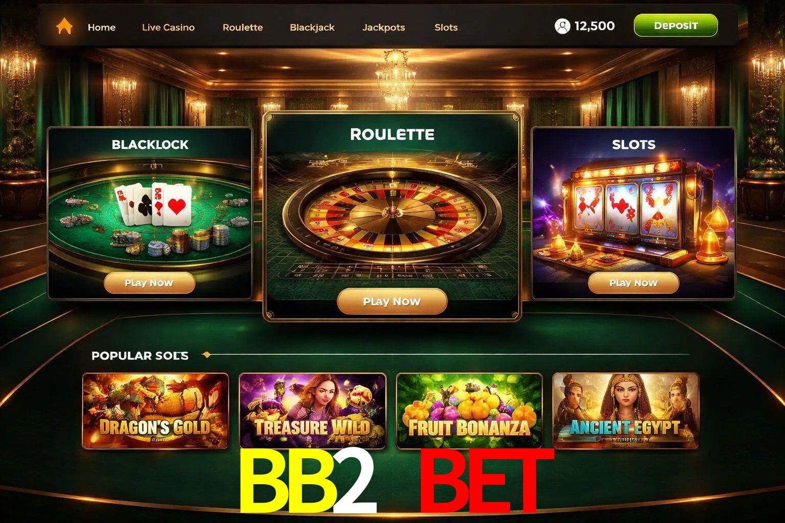 Vista de la plataforma BB2 BET Casino mostrando categorías organizadas de juegos en línea